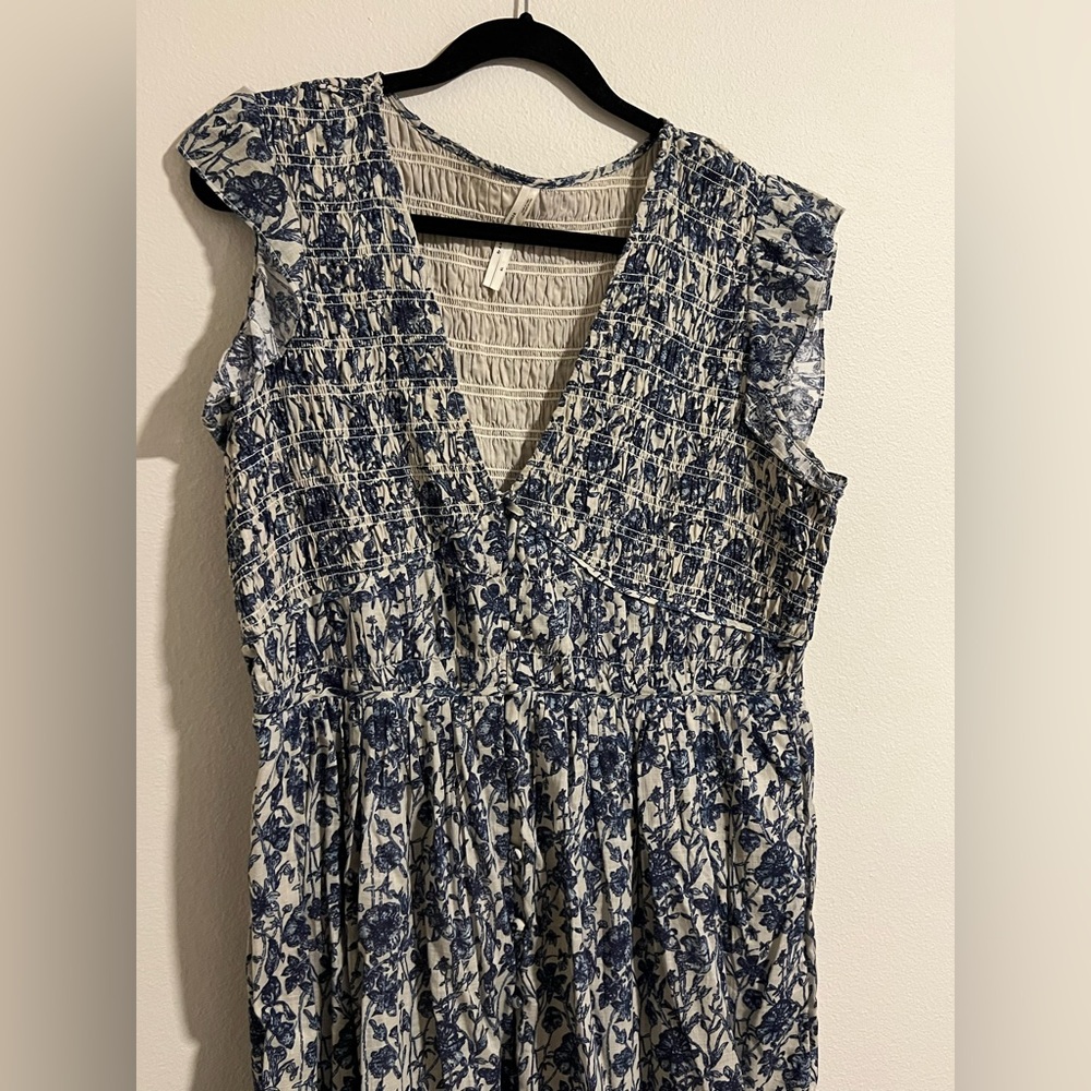 Anthropologie Blue and White Floral Midi Dress - Picture 6 of 8